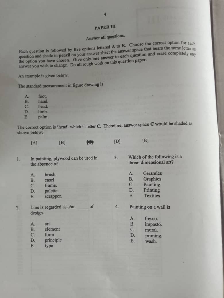 NECO 2024 Visual Art Essay and Objective Questions and Answers