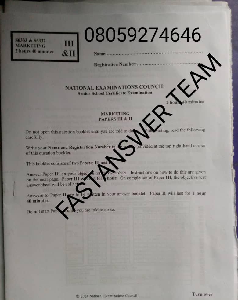 Verified Solutions for June/July NECO 2024 marketing theory and Objectives Question PAPERS and Answers 