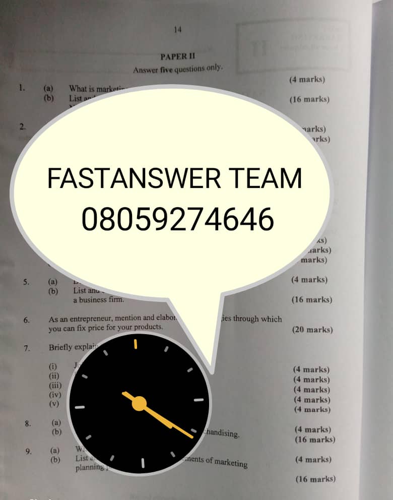 Verified Solutions for June/July NECO 2024 marketing theory and Objectives Question PAPERS and Answers 