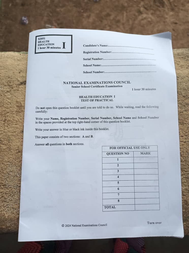 NECO 2024 Health Education Questions Papers (Practical, Theory & Objectives)