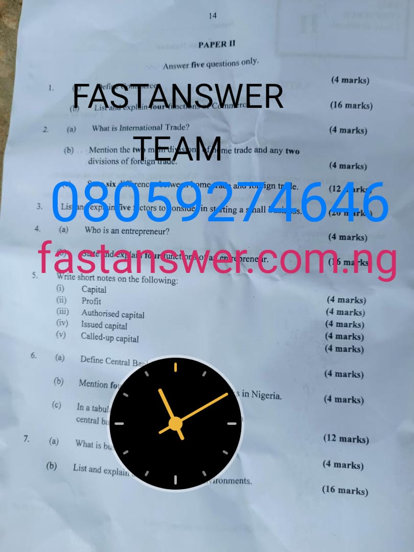 NECO 2024 Commerce Answers 