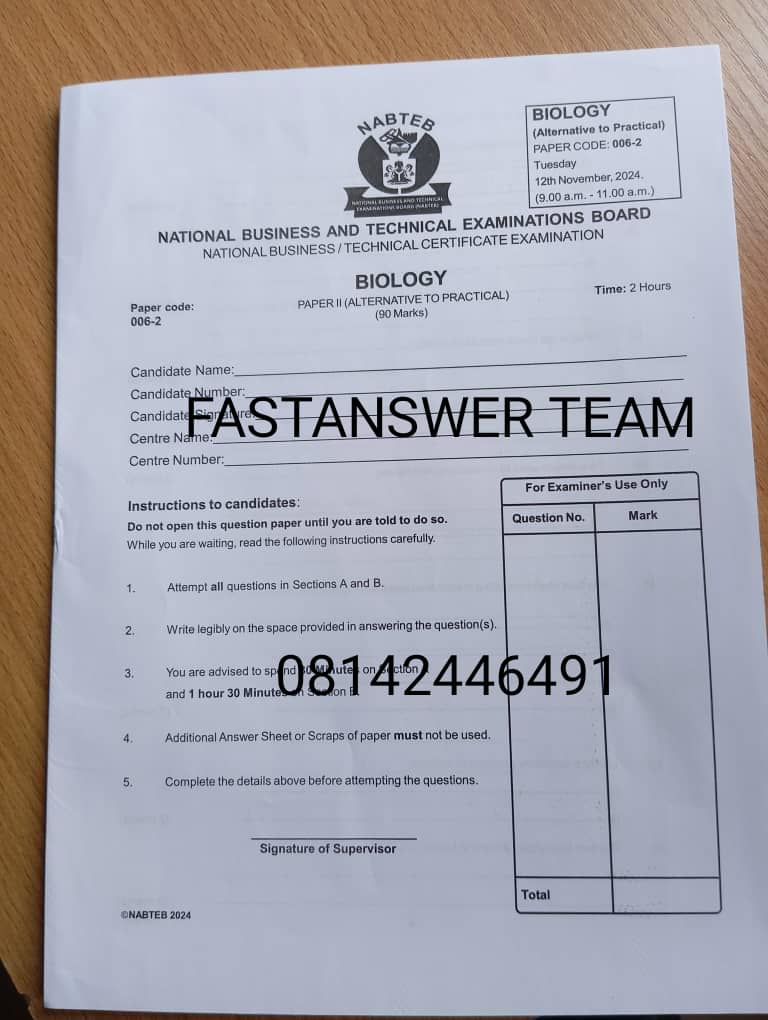 NABTEB GCE 2024 Biology Practical Questions 