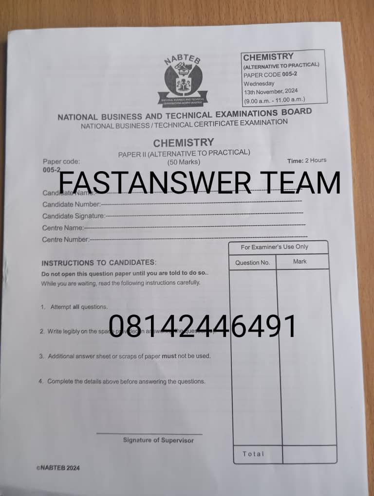 NABTEB GCE 2024 Chemistry Practical Question And Answer Now Available