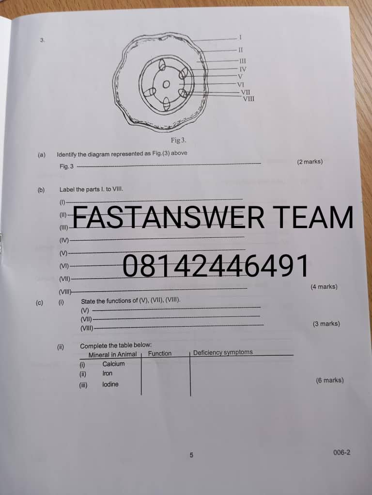 NABTEB GCE 2024 Biology Practical Questions Papers and Answers 