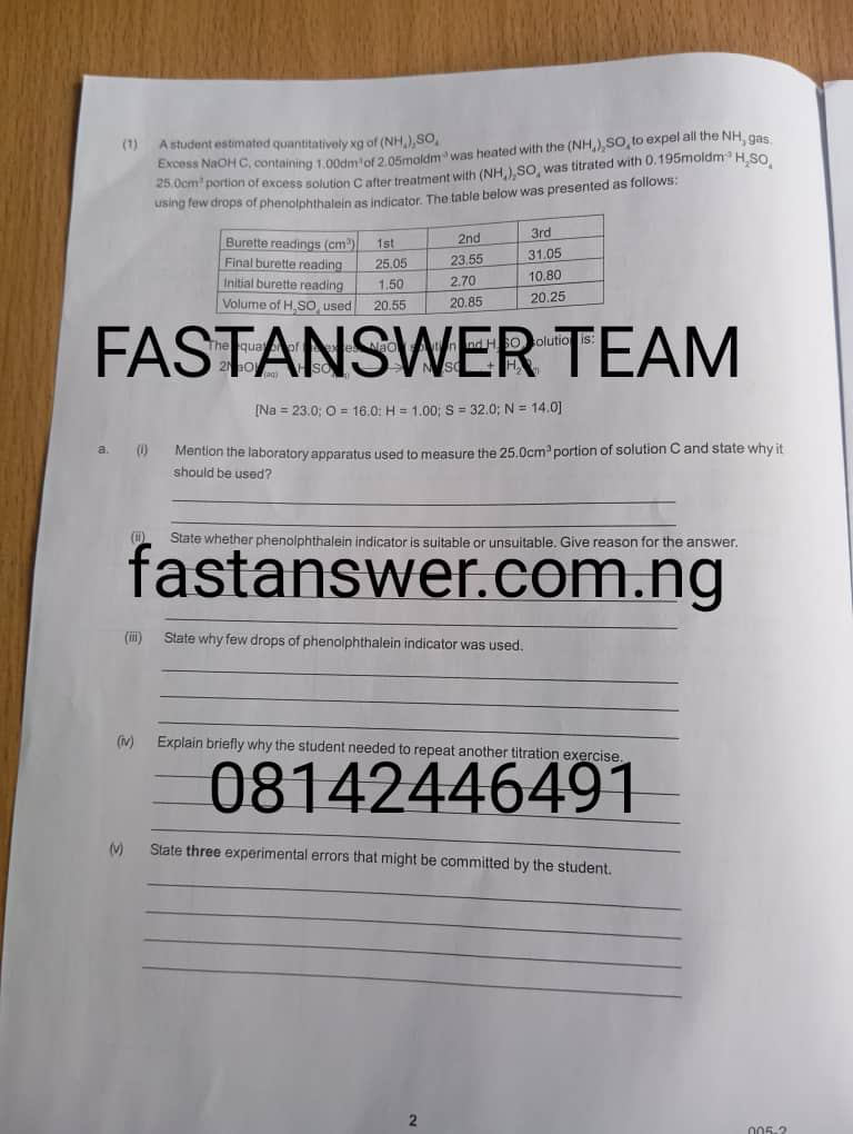 NABTEB GCE 2024 Chemistry Practical Question And Answer Now Available. Paper CODE:005-2