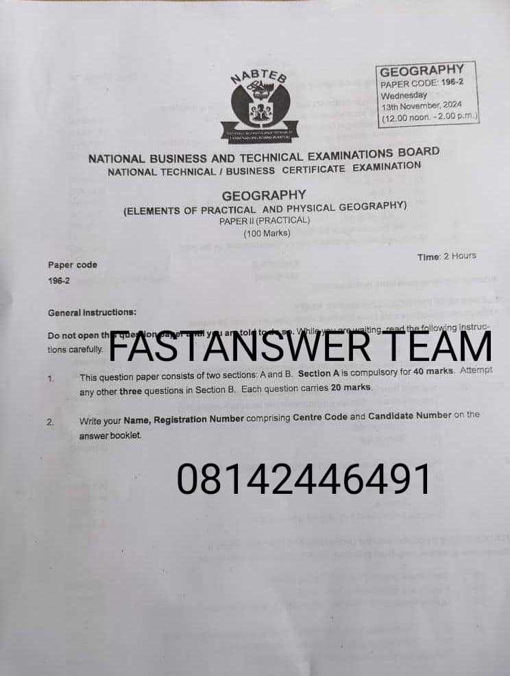 NABTEB GCE Geography Questions Papers 2024